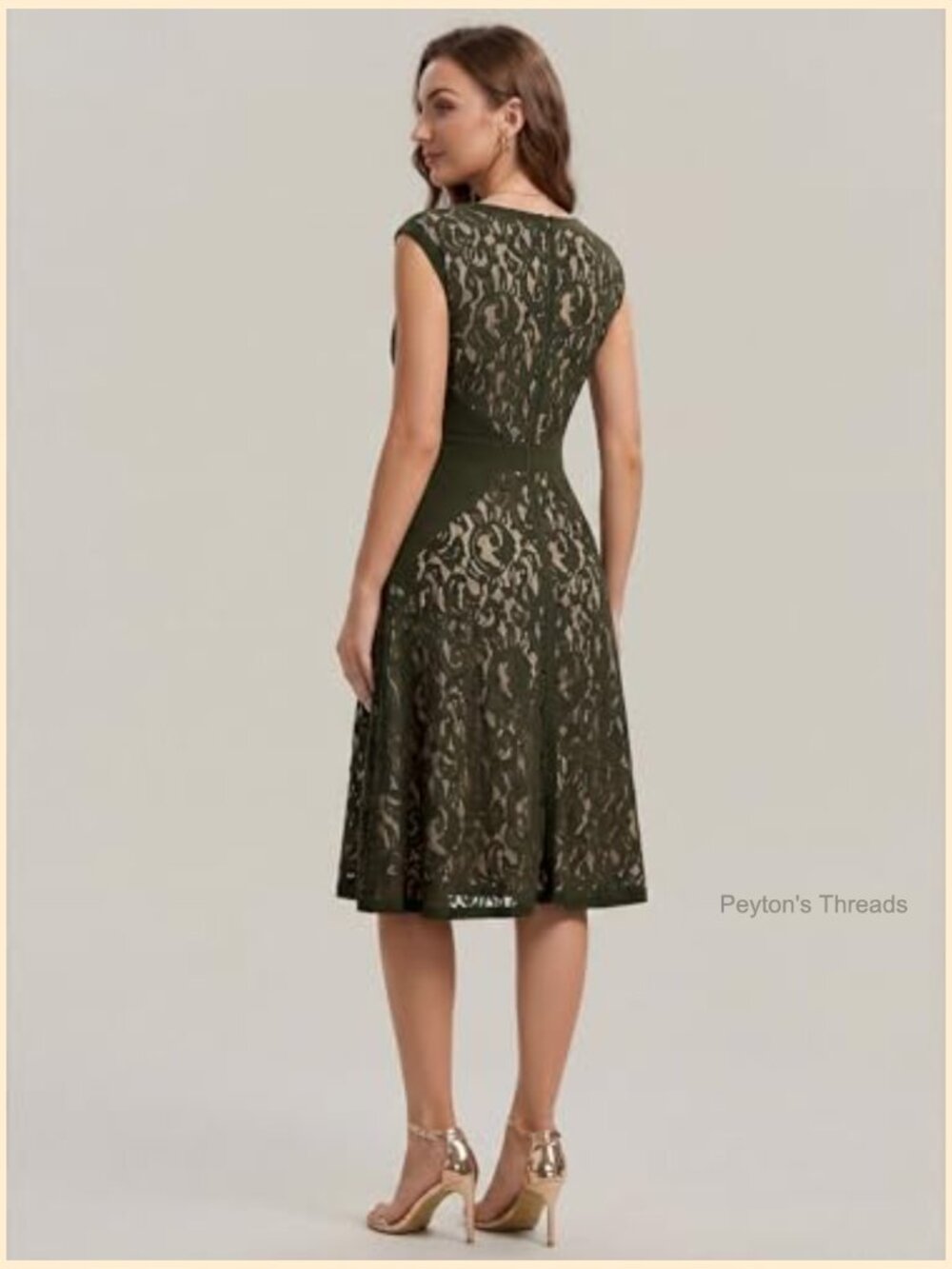 V Neck Stretchy Lace Cocktail Midi Dress Cap Sleeve Wedding Guest - Picture 2 of 7